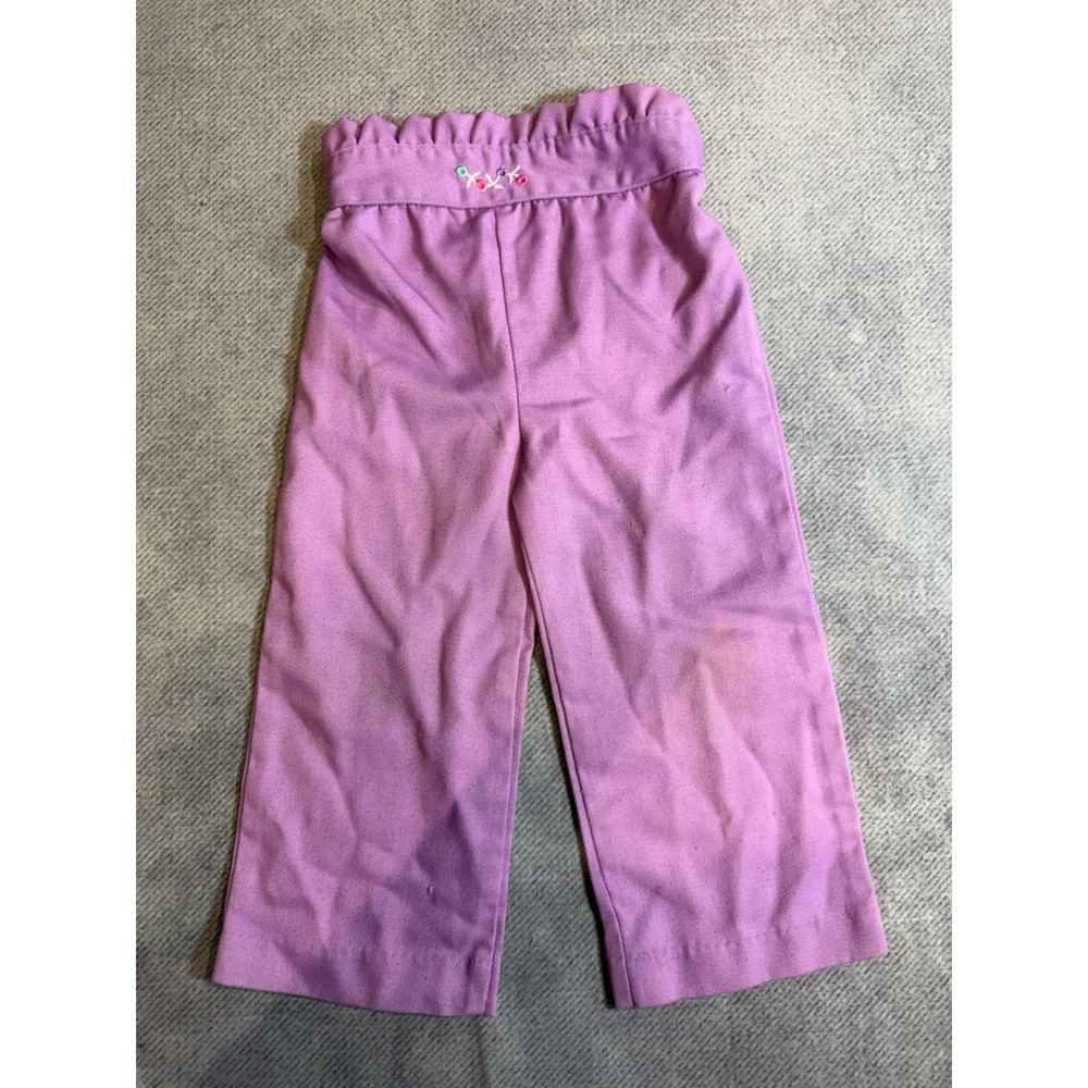 Vintage Garanimals Purple Elastic Waist Floral Embroidered Pants Made in USA 2T